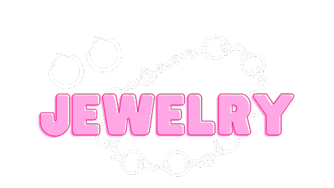 Pink text reading "jewelry" in a bold, glossy font on a light pink background.