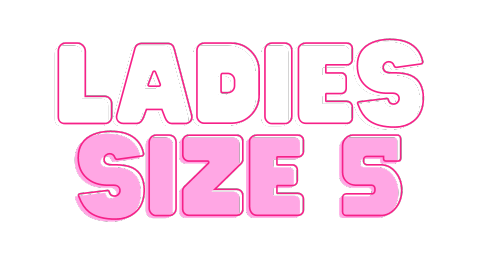 Graphic text advertisement for women's shoes available in size 5s.
