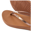 A close-up of the REEF Cushion Slim Flip Flop, featuring brown cushioned soles with textured grip and metallic rose gold straps accented by a subtle bronze shimmer.