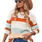 White Striped Color Block Drop Shoulder Knit Sweater