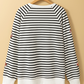 Black Stripe Sequin Football Side Slits Oversized Sweatshirt