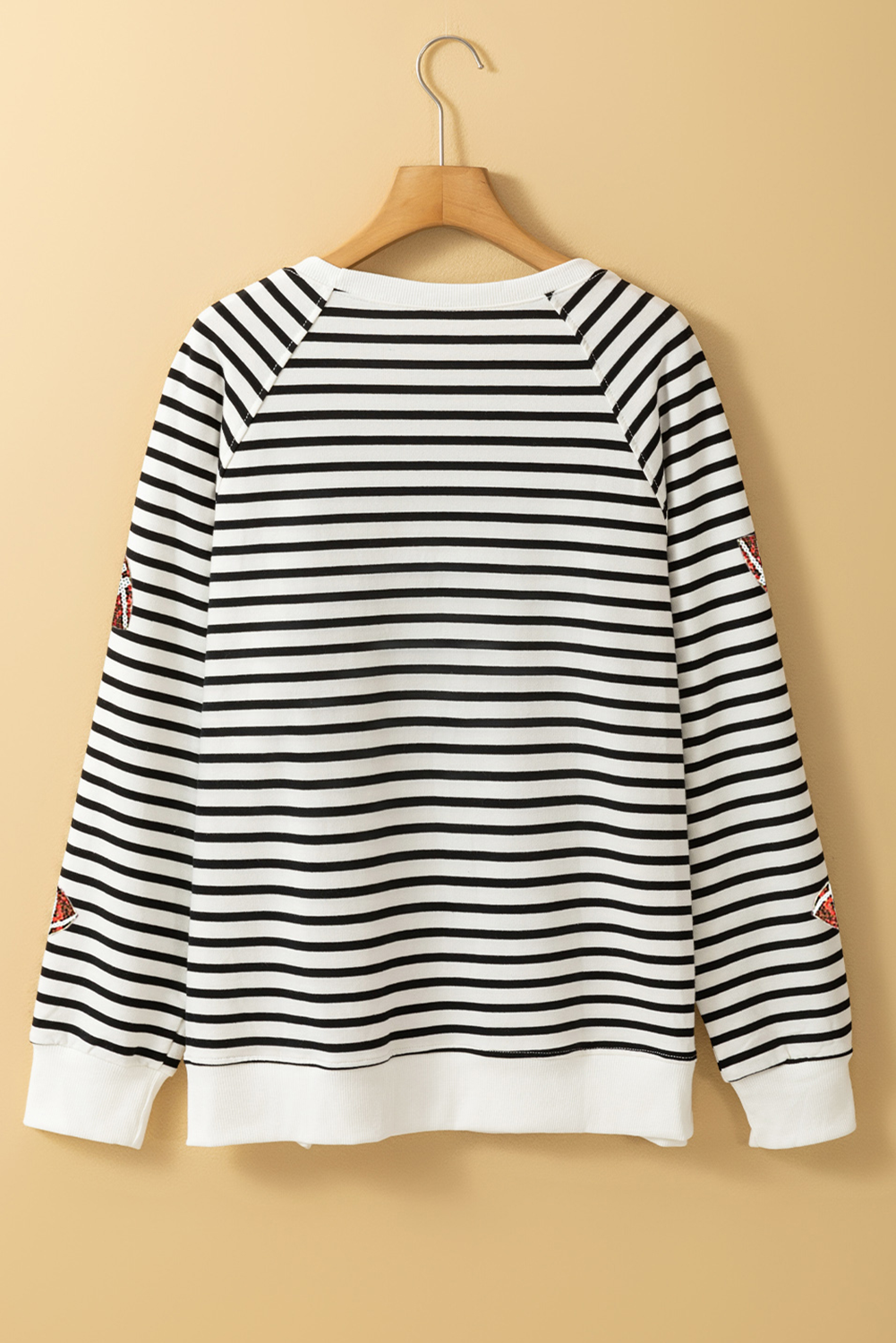 Black Stripe Sequin Football Side Slits Oversized Sweatshirt