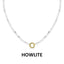 WJW Semi Precious Natural Stone Charm Keeper Necklace crafted with white howlite stones and finished with a circular 18K Gold PVD-coated clasp, elegantly displayed on a white background with the word "HOWLITE" below—a timeless accessory designed for enduring style.