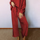 Dark Brown Textured Loose Slouchy Long Sleeve Top and Pants Set