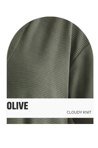 Olive-colored CLOUDY KNIT 3/4 SLEEVE ROUND NECK TOP with a textured pattern.