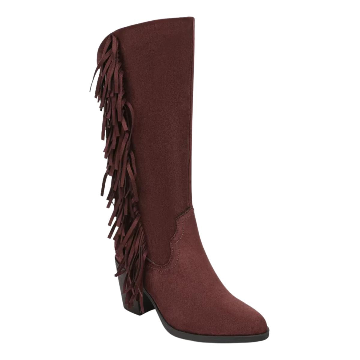 Women's tall Western cowgirl boot with side fringe, asymmetrical shaft, pointed toe and chunky block heel Main image