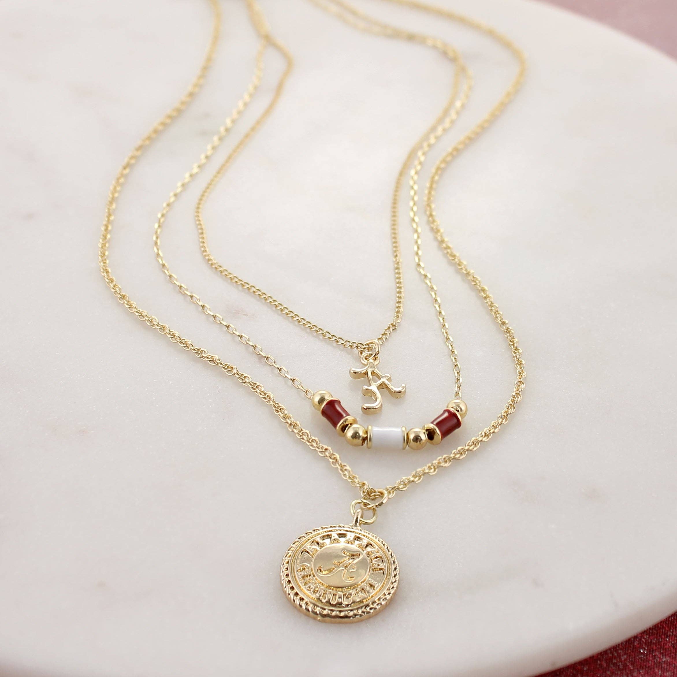 Alabama Gold & Tube Bead Trio Necklace Set Secondary image
