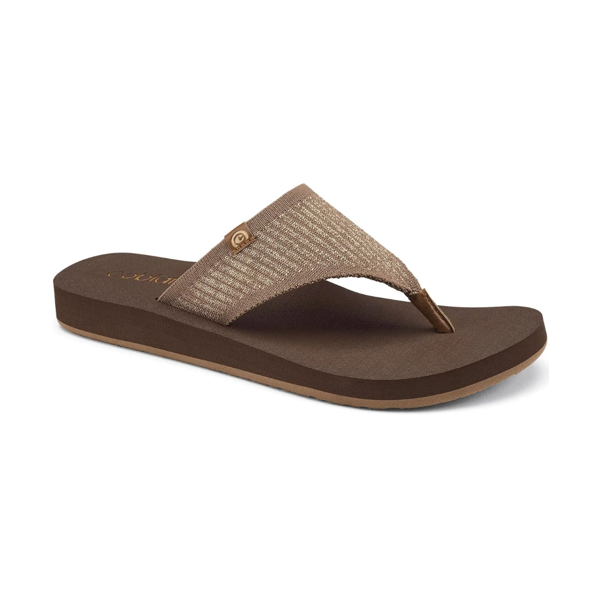 The COBIAN Bermuda Bounce Flip Flop features a brown cushioned footbed and a fabric thong strap, displayed on a white background. Main image
