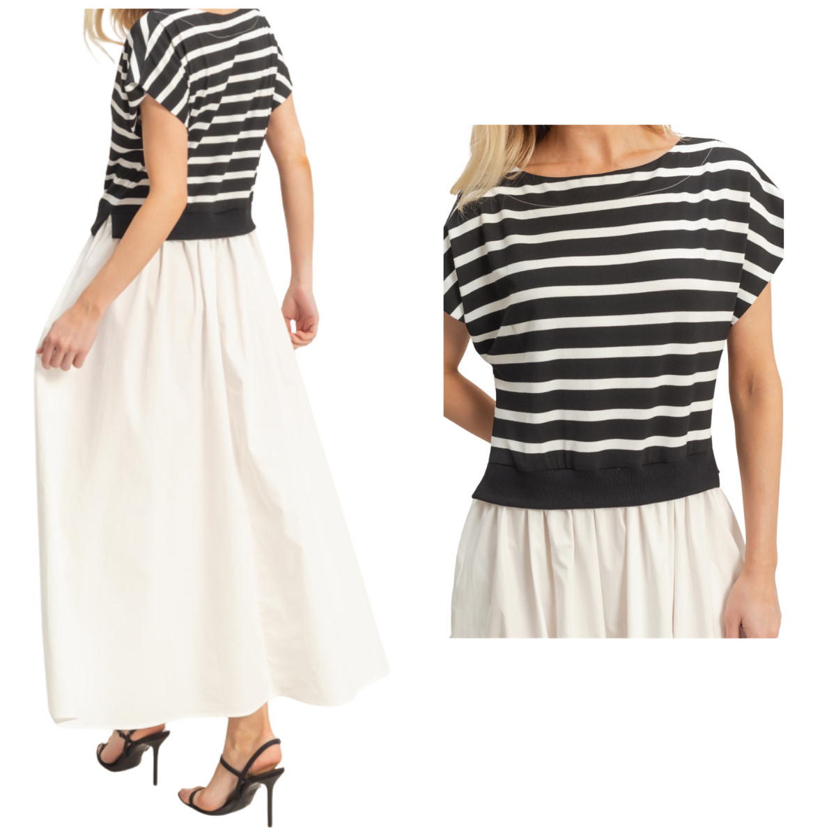 Striped Short Sleeve Midi Dress Black Secondary image