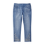Gift Craft Embellished Capri Denim Pants in light blue feature a pull-on style, front and back pockets, and embroidered floral detailing along the bottom hem of both legs.