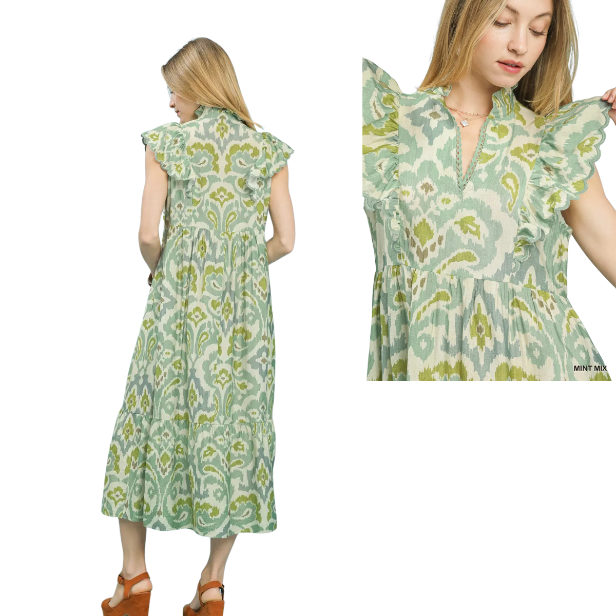 Ruffle Sleeve Ikat Midi Dress Secondary image