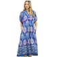 boho border print midi dress with scalloped v neck and puff sleeves