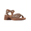 The Alegra Heel in Cocoa by Los Cabos is a women's brown block heel sandal with cross straps and a side buckle, shown on a white background.