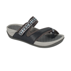 The baretraps Deserae Slide Sandals for women feature a patterned adjustable strap, open toe, and textured footbed for comfort—ideal slip-on sandals displayed on a white background.