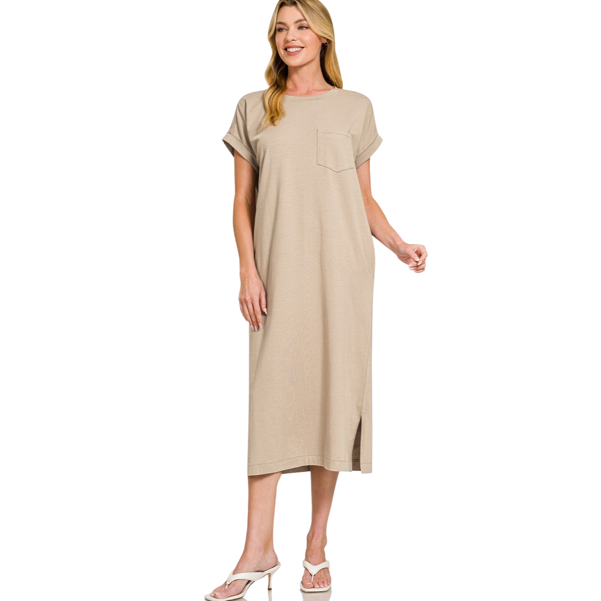 Round Neck Short Sleeve Midi T-Shirt Dress