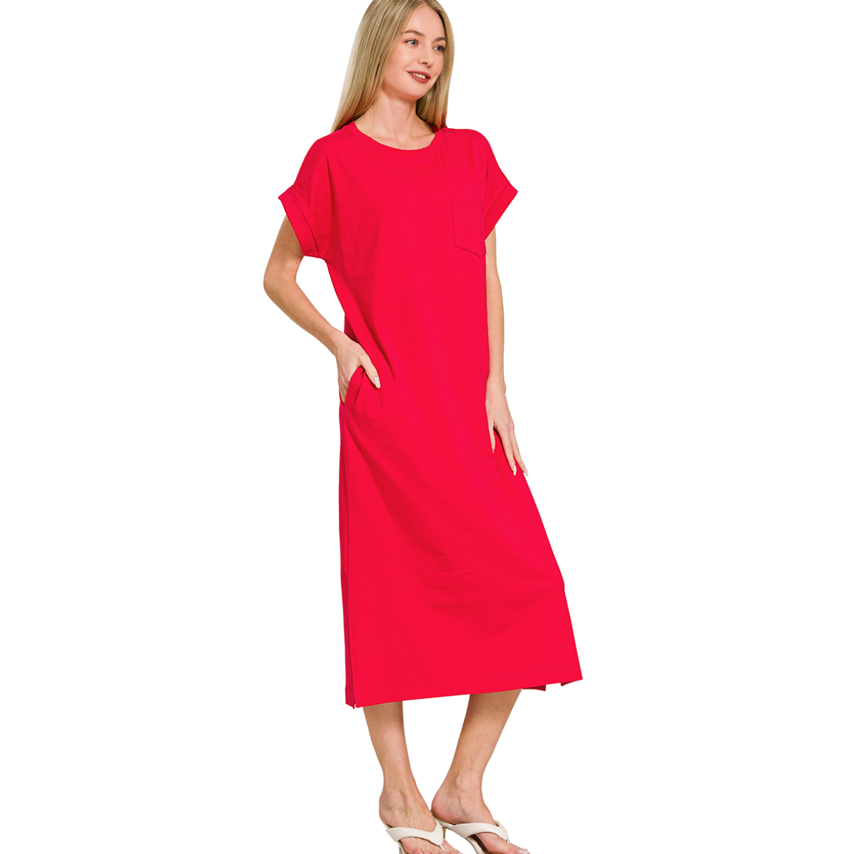 Round Neck Short Sleeve Midi T-Shirt Dress