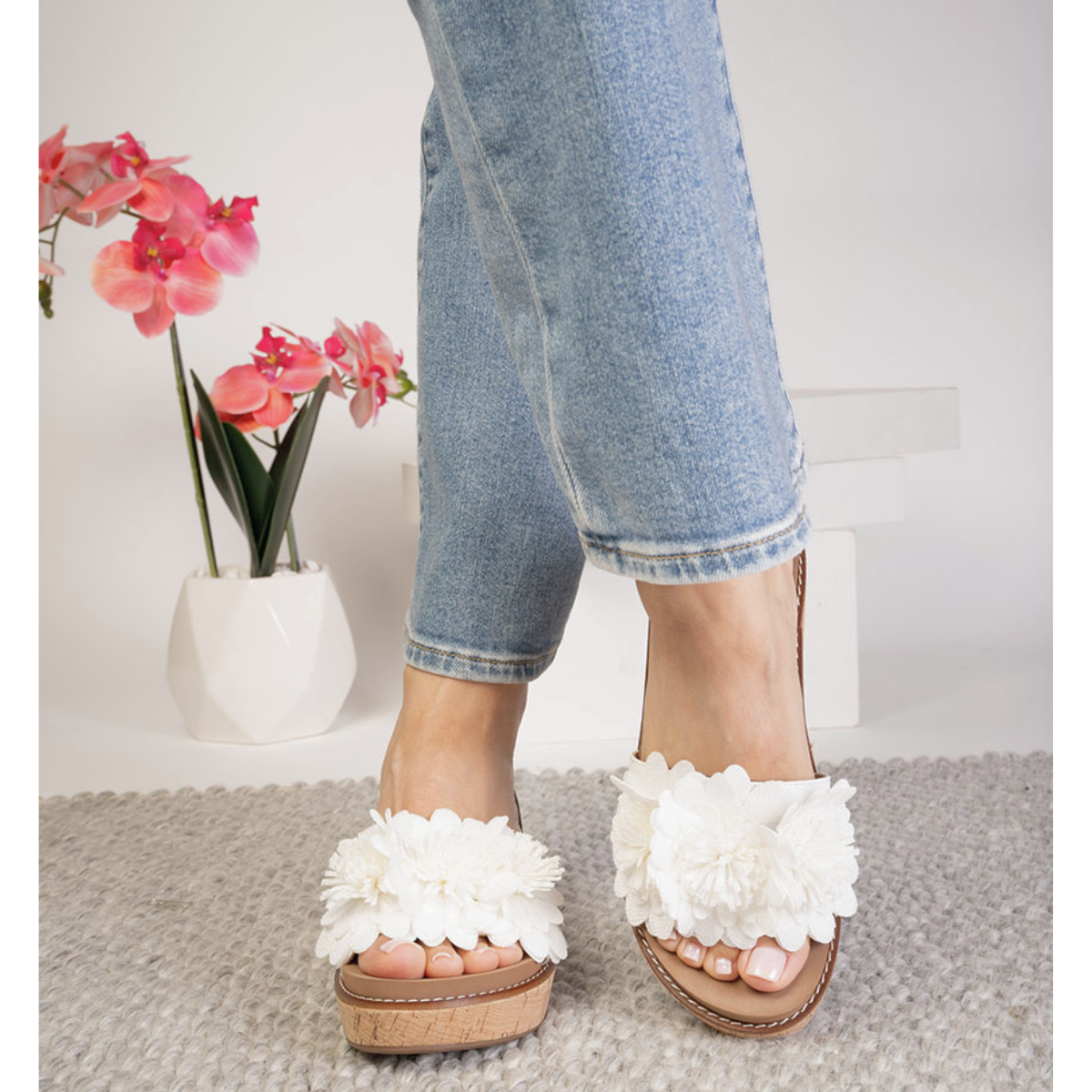 white Corky’s Wildflower wedge sandal with floral detail and cushioned footbed Main image