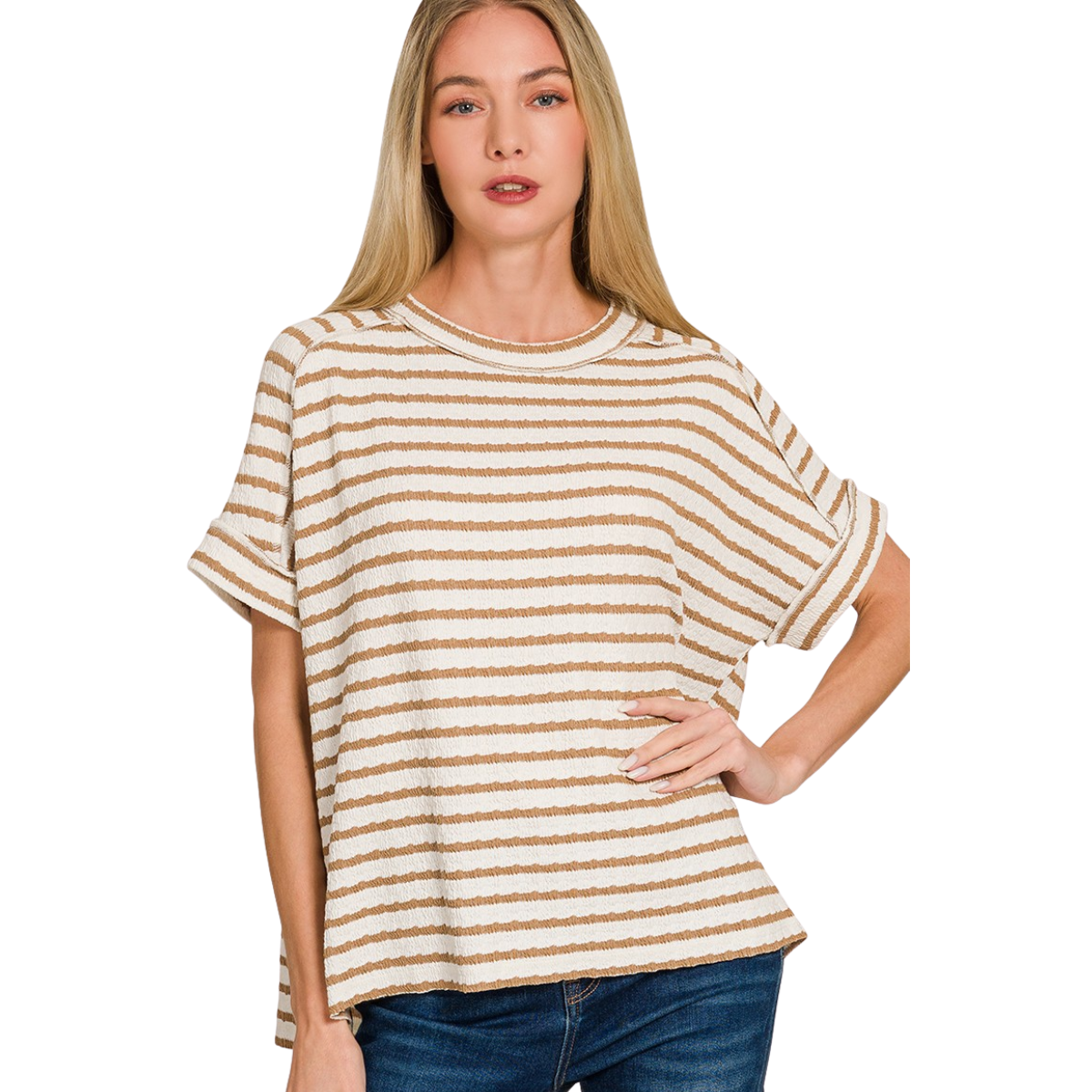 Stripe Jacquard Round-neck Box Tee Secondary image