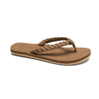 The COBIAN Braided Pacifica Ladies Flip Flop features a brown braided strap, flat sole, and cushioned footbed, shown at a slight angle on a white background.