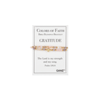 Discover the Blessing Bracelets - Assorted by Flipflops & Whatnots, featuring a beaded bracelet with a gold cross from our Bible blessings collection, beautifully displayed on a card inscribed with “GRATITUDE” and the Bible verse Psalm 118:14.