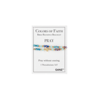 Two beaded bracelets, one turquoise and one purple, displayed on a card labeled “Blessing Bracelets - Assorted” by Flipflops & Whatnots, featuring a Bible verse from 1 Thessalonians 5:17. These faith jewelry pieces are perfect for inspiring prayer and spiritual reflection.