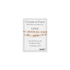 Accompanied by a “Colors of Faith” card, the Flipflops & Whatnots Blessing Bracelets - Assorted features pink, white, and gold beads with a gold cross and includes an inspiring Bible verse about love from 1 Corinthians 16:14. Part of our Colors of Faith bracelets collection, this spiritual jewelry offers a beautiful reminder of God’s love and blessings.