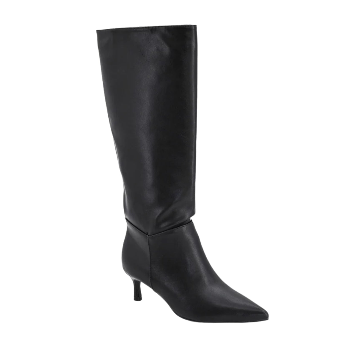 Women's Corky's Company Party tall black boot with pointed toe and low kitten heel