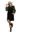 Women's velvet polka dot dress with sheer long balloon sleeves, ruffled elastic cuffs and side pockets