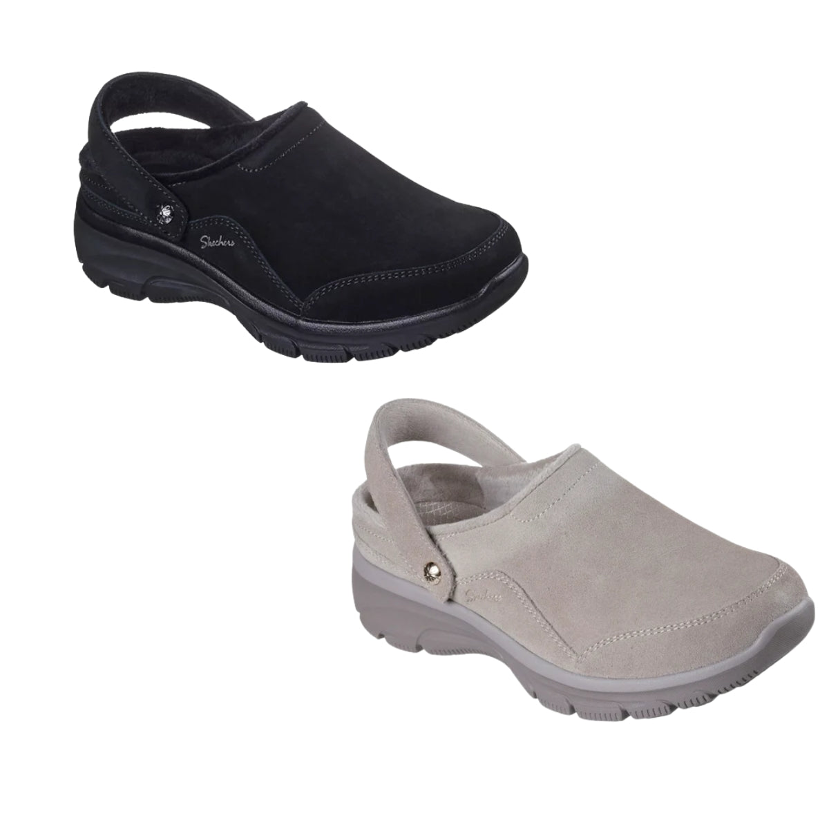 Skechers Easy Going Distinctive Charm 169120 women's suede comfort clog with convertible heel strap and Air-Cooled Memory Foam