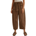Mineral Wash Barrel Fit Utility Knit Pants in brown mineral wash French terry featuring a barrel leg, elastic drawstring waist, and two large front pockets.