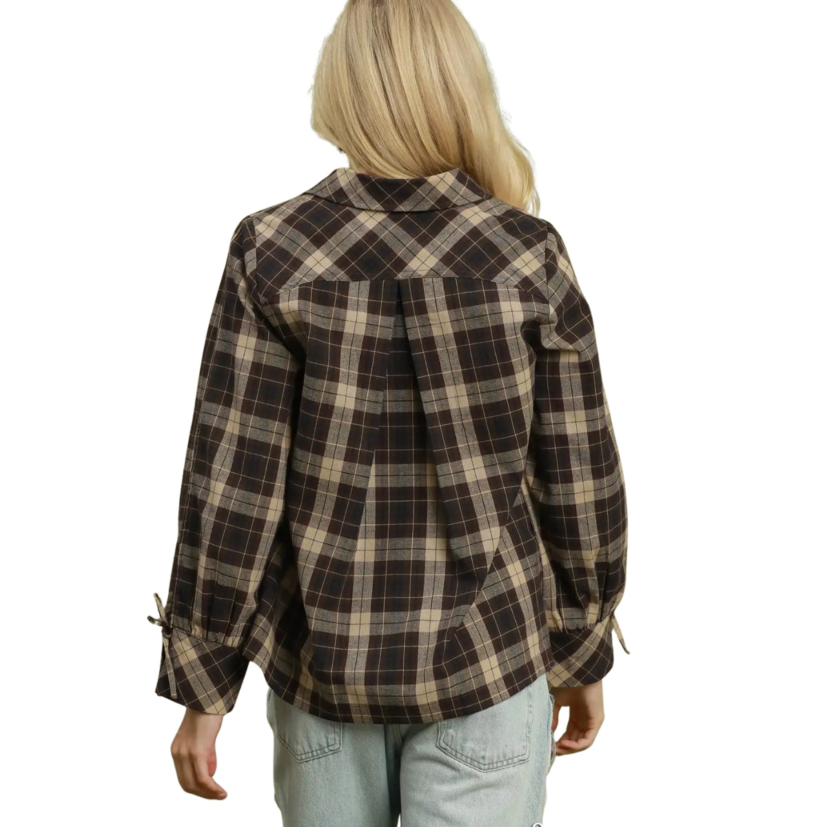 Plaid Tie Sleeve Button Up Blouse Secondary image