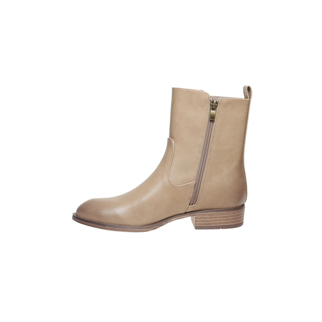 Tan Nevada-2 Mid Shaft Ankle Boot featuring a side zipper and a low block heel.