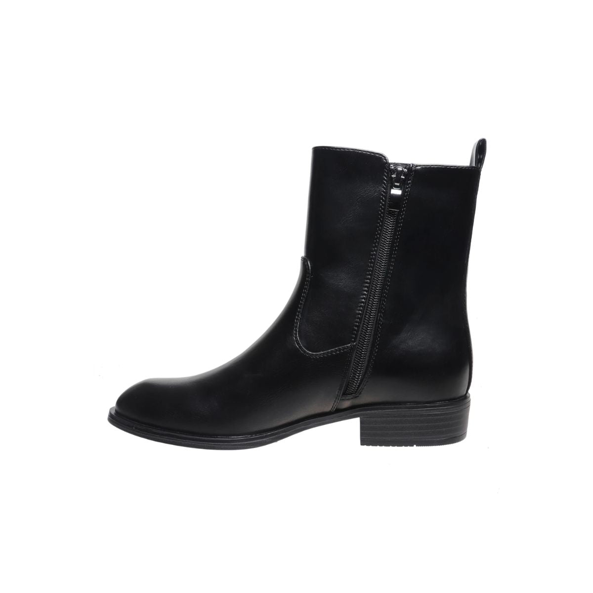 Nevada-2 Mid Shaft Ankle Boot in black with a side zipper and a low block heel.