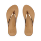 A pair of REEF Cushion Slim Flip Flops in tan with slim metallic bronze shimmer straps, shown from above on a white background.