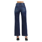 A person wearing Fashiongo Tummy Control Hight Rise Ankle Straight Jeans and black high-heeled shoes, shown from the back against a white background.