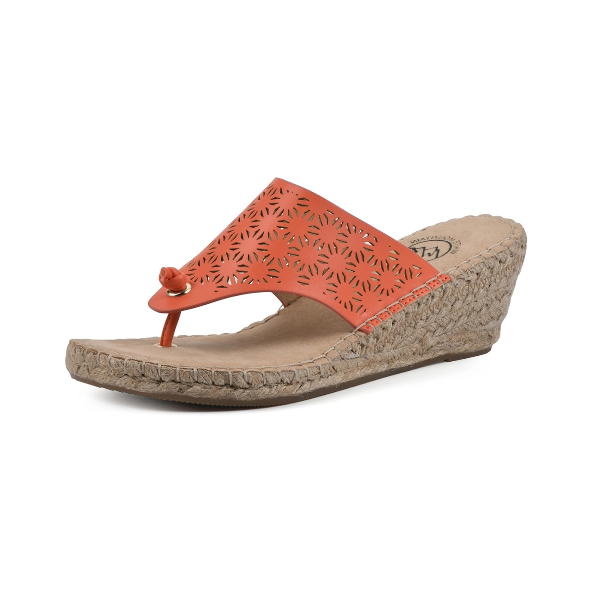 The White Mountain Beaux Espadrille Wedge features an orange perforated upper, open toe, and jute-wrapped sole for a comfy wedge heel—ideal for fashion-forward women’s style.