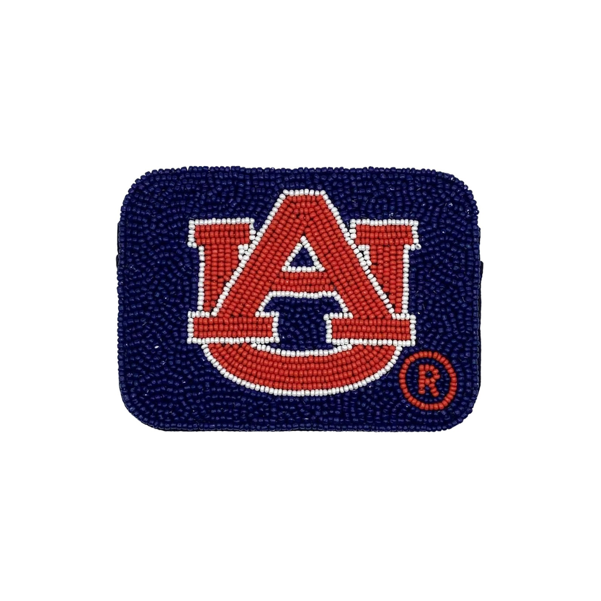 The FASHION GO Auburn AU Blue beaded small Credit Card Holder features hand beading of the Auburn University logo in orange and white on a navy background—perfect for showing team spirit wherever you go.