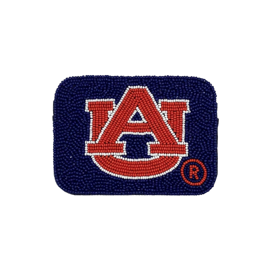 The FASHION GO Auburn AU Blue beaded small Credit Card Holder features hand beading of the Auburn University logo in orange and white on a navy background—perfect for showing team spirit wherever you go.