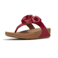 The Lulu Flower Flip Flop by FITFLOP USA LLC is a red wedge sandal with arch support and two bold floral decorations on the strap, displayed against a white background—ideal for stylish, comfortable wear.
