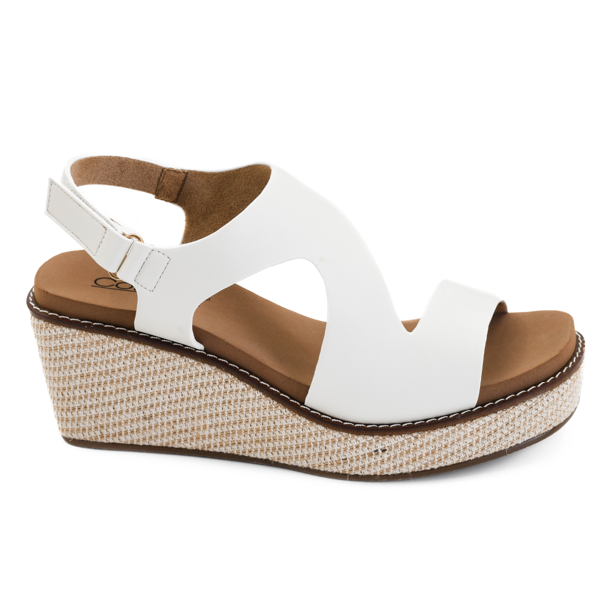 Step out in style with the Steppin Out White Wedge by CORKY'S FOOTWEAR INC, featuring a lightweight wedge, cushioned footbed, cutout sides, open toe, and woven-texture platform sole. Main image