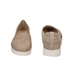 EASY STREET Easy Street Bugsy Slip On in Taupe, featuring beige suede with padded insoles and white rubber soles, is showcased from the back and rear three-quarter angles on a white background.