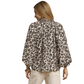 A woman is shown from the back wearing the Umgee Leopard Print Boho Top in Black with cream-colored pants, set against a white background.