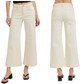 Front and back view of a person wearing FASHION GO's Tummy Control High Rise Wide Adjustable Waistband pants in Ivory, styled with black heeled sandals.