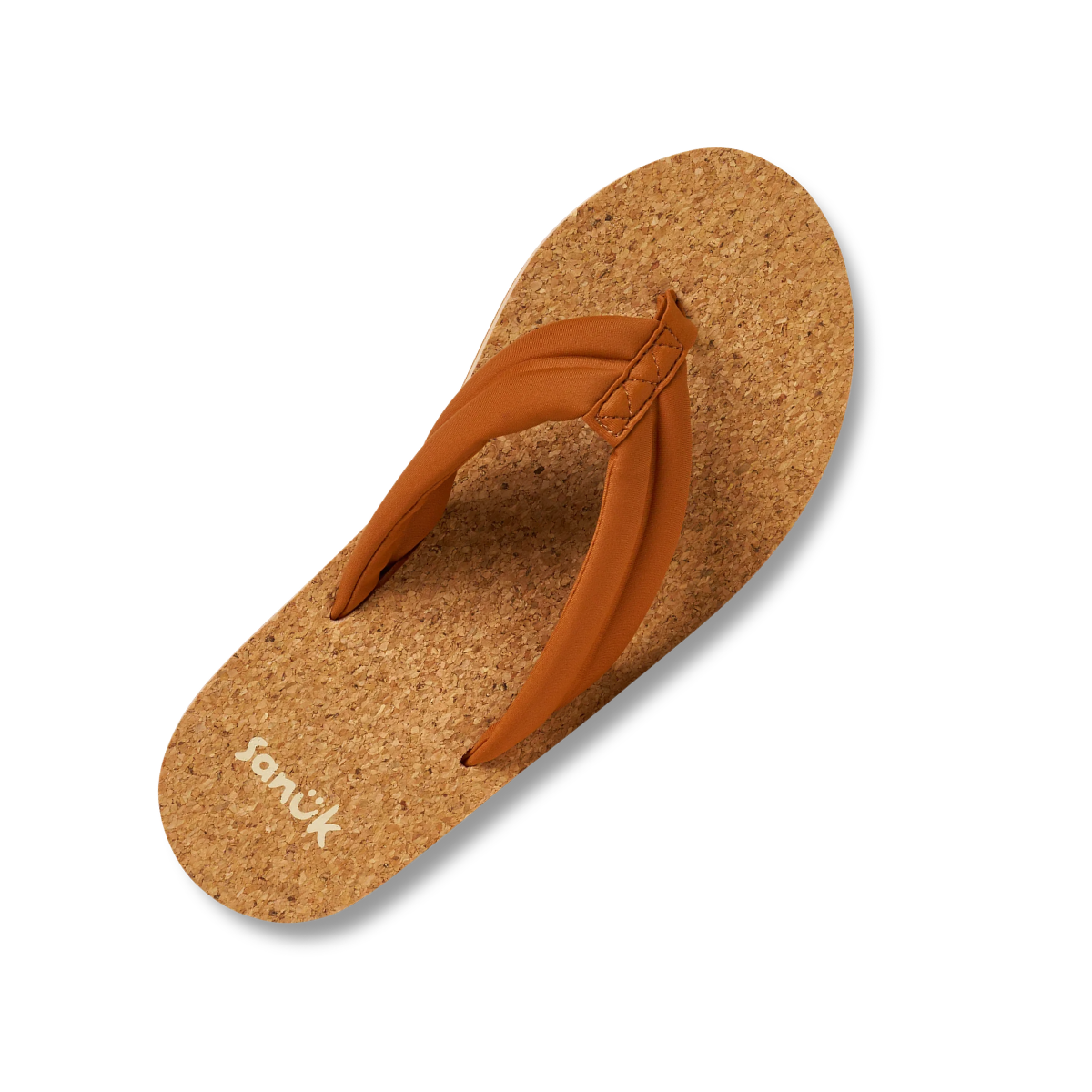 The Yoga Puff N Stuff Platform Flip Flops by Lole Brands feature a brown cork-textured sole, fabric thong straps, and a cushioned yoga mat footbed for comfort. The "Sanuk" logo appears on the footbed. Main image