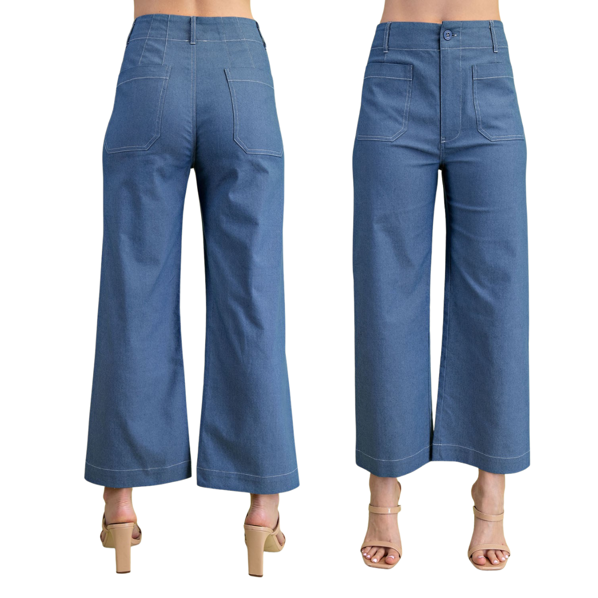 Cropped Wide Leg Pants with Contrast Stitching Secondary image