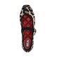 Top view of the MIA Brita Mary Jane Ballet Flat in Leopard, featuring a black strap, red quilted insole, and "MIA" branding in white on the footbed.
