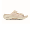 The SKECHERS Go Walk Arch Fit Chloe sandal in beige features a textured upper, two adjustable buckle straps, and a thick contoured sole with arch support—shown in profile against a white background.