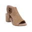 The Good Choice Zakki Natural Flower Rosette Woven Block Heel Dress Sandals feature a beige crochet texture, thick woven upper, block heel, and a pretty flower accent on the side.