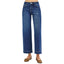 Risen women's dark wash mid rise ankle wide leg jeans with clean non-distressed finish and wide hem