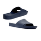 The Archies Slide Sandal in Navy by ARCHIES FOOTWEAR LLC features a thick, contoured sole, wide upper strap, excellent arch support, and an open-toe design, shown from side and angled views.